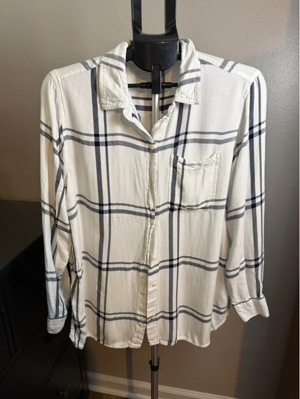 Old Navy White Navy Plaid Button-Down Shirt Size XL